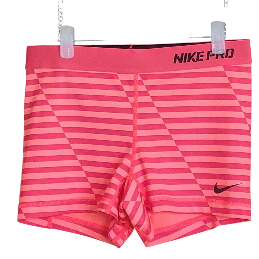 Nike Pro Women Medium Pink Orange Striped Dri-FIT Compression Athletic Shorts